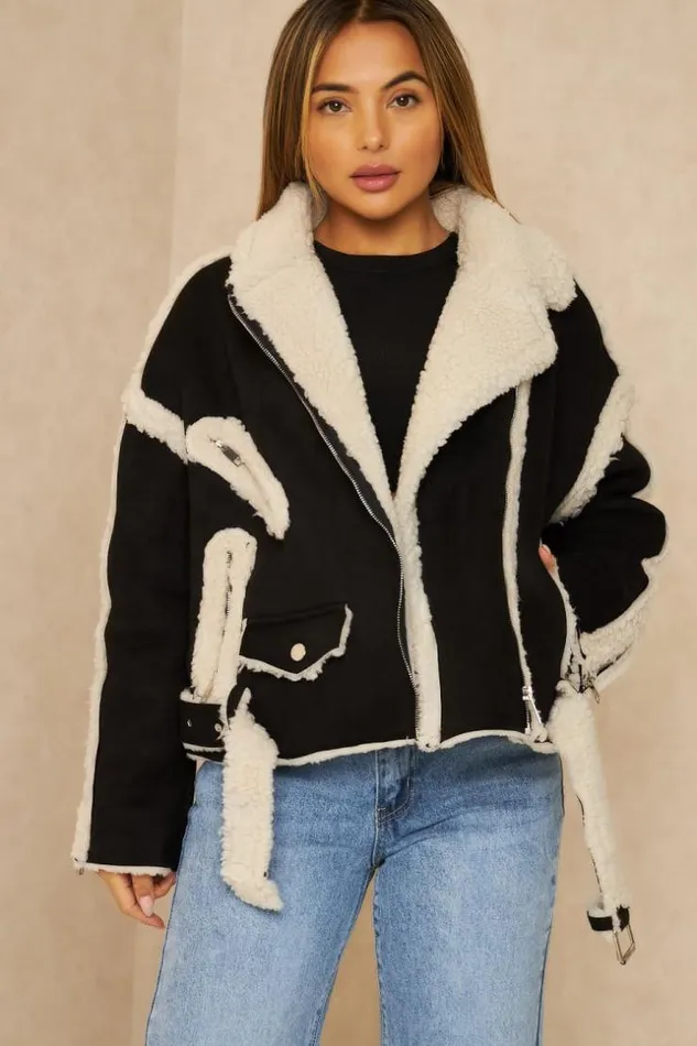 Women Veste Aviateur Noire En Sudine Et Dtails Peau De Mouton cru Black Brentiny Paris Jackets Women Veste Aviateur Noire En Sudine Et Dtails Peau De Mouton cru Black Brentiny Paris Jackets