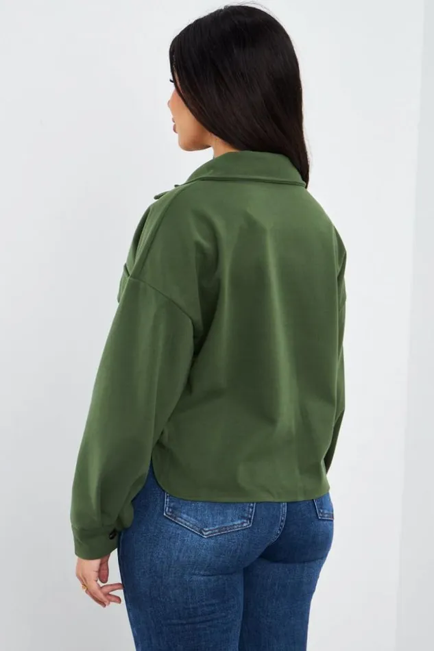 Women Veste Courte Kaki En Sudine Khaki Brentiny Paris Jackets