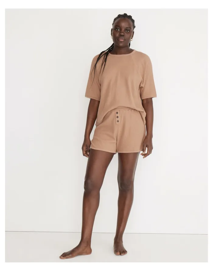 Women Waffle Knit Short Pajama Set Faded Earth Madewell Pajamas