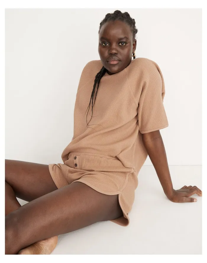Women Waffle Knit Short Pajama Set Faded Earth Madewell Pajamas Women Waffle Knit Short Pajama Set Faded Earth Madewell Pajamas