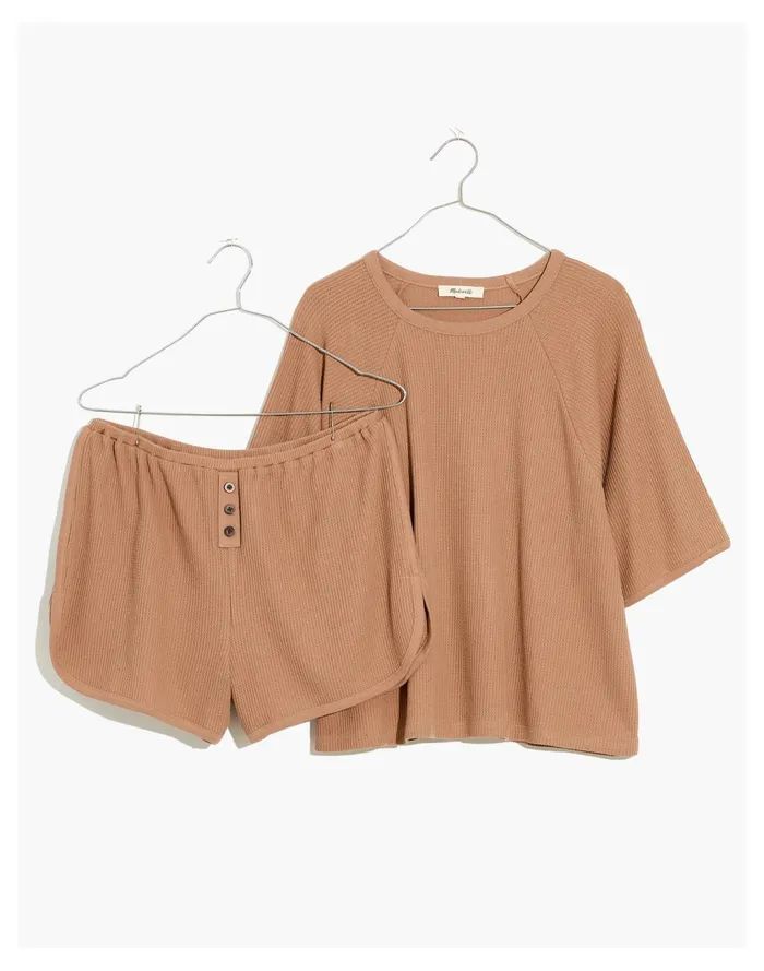 Women Waffle Knit Short Pajama Set Faded Earth Madewell Pajamas Women Waffle Knit Short Pajama Set Faded Earth Madewell Pajamas