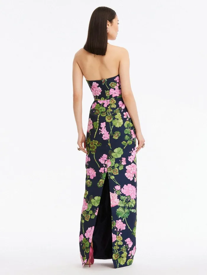 Women Wedding Guest Oscar De La Renta Strapless Geranium Column Gown Pinknavy Women Wedding Guest Oscar De La Renta Strapless Geranium Column Gown Pinknavy