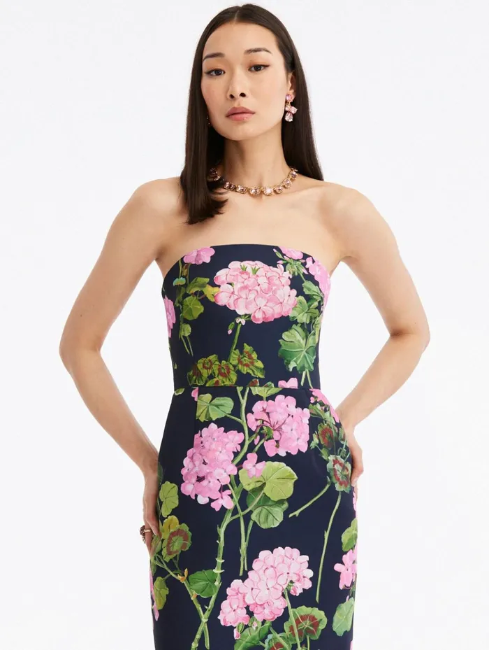 Women Wedding Guest Oscar De La Renta Strapless Geranium Column Gown Pinknavy Women Wedding Guest Oscar De La Renta Strapless Geranium Column Gown Pinknavy