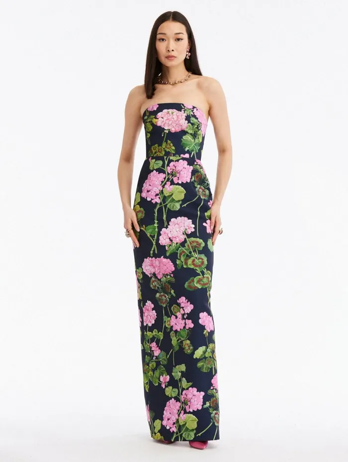 Women Wedding Guest Oscar De La Renta Strapless Geranium Column Gown Pinknavy Women Wedding Guest Oscar De La Renta Strapless Geranium Column Gown Pinknavy