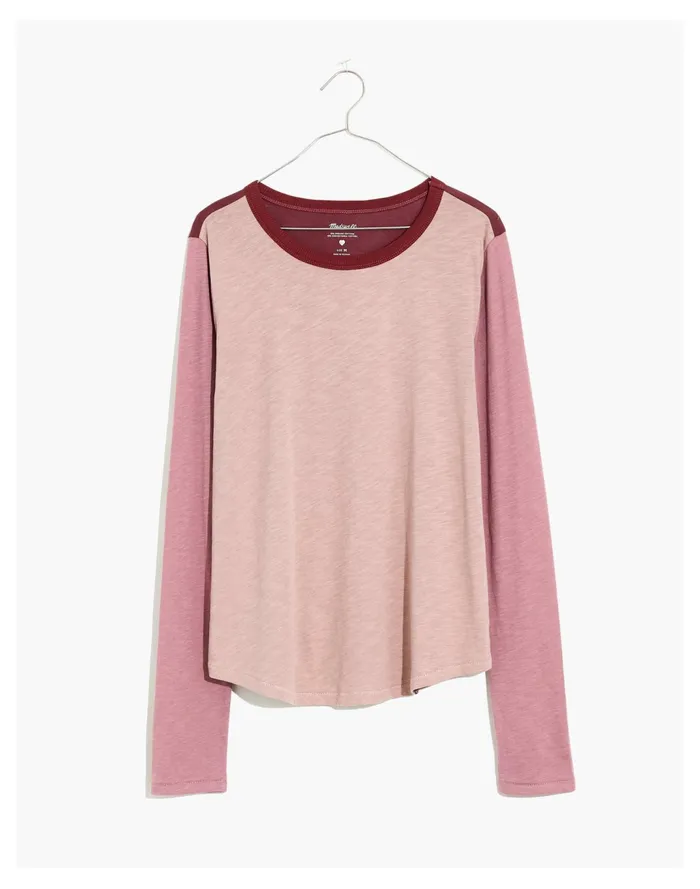 Women Whisper Cotton Rib Crewneck Long Sleeve Tee In Colorblock Vintage Petal Madewell Tees Women Whisper Cotton Rib Crewneck Long Sleeve Tee In Colorblock Vintage Petal Madewell Tees