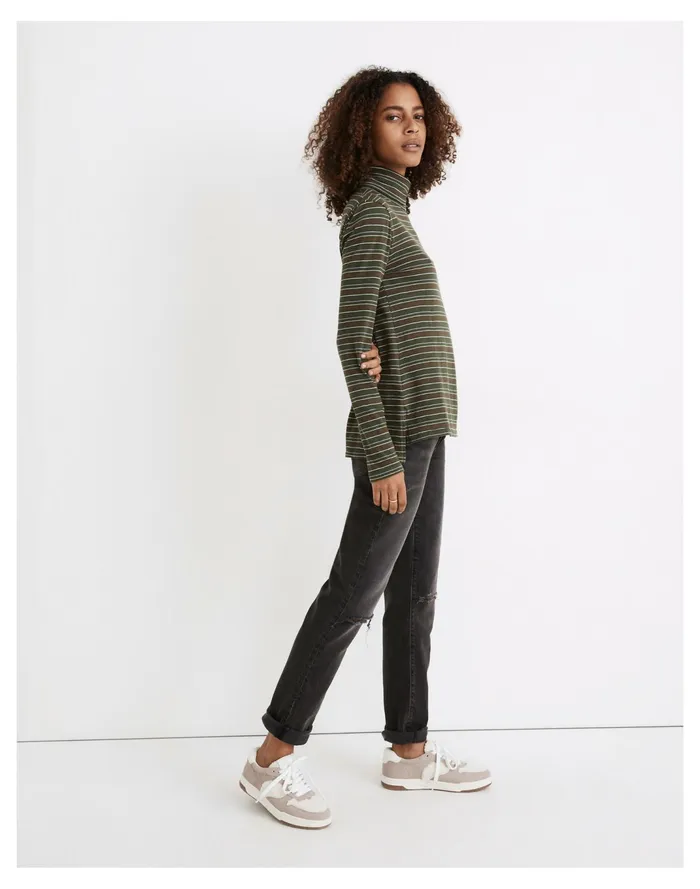 Women Whisper Cotton Turtleneck In Ivorton Stripe Dark Forest Madewell Tees Women Whisper Cotton Turtleneck In Ivorton Stripe Dark Forest Madewell Tees