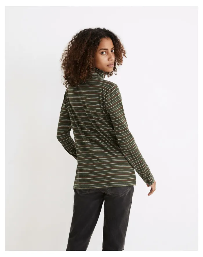 Women Whisper Cotton Turtleneck In Ivorton Stripe Dark Forest Madewell Tees Women Whisper Cotton Turtleneck In Ivorton Stripe Dark Forest Madewell Tees