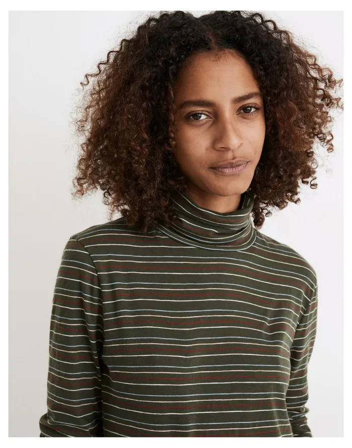 Women Whisper Cotton Turtleneck In Ivorton Stripe Dark Forest Madewell Tees Women Whisper Cotton Turtleneck In Ivorton Stripe Dark Forest Madewell Tees