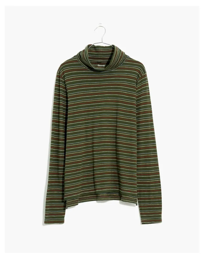 Women Whisper Cotton Turtleneck In Ivorton Stripe Dark Forest Madewell Tees Women Whisper Cotton Turtleneck In Ivorton Stripe Dark Forest Madewell Tees