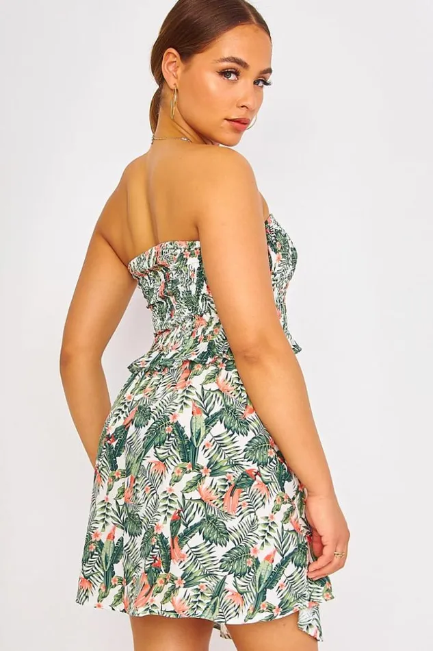 Women White Floral Bustier Top Skirt Set White Brentiny Paris Top And Tank Tops
