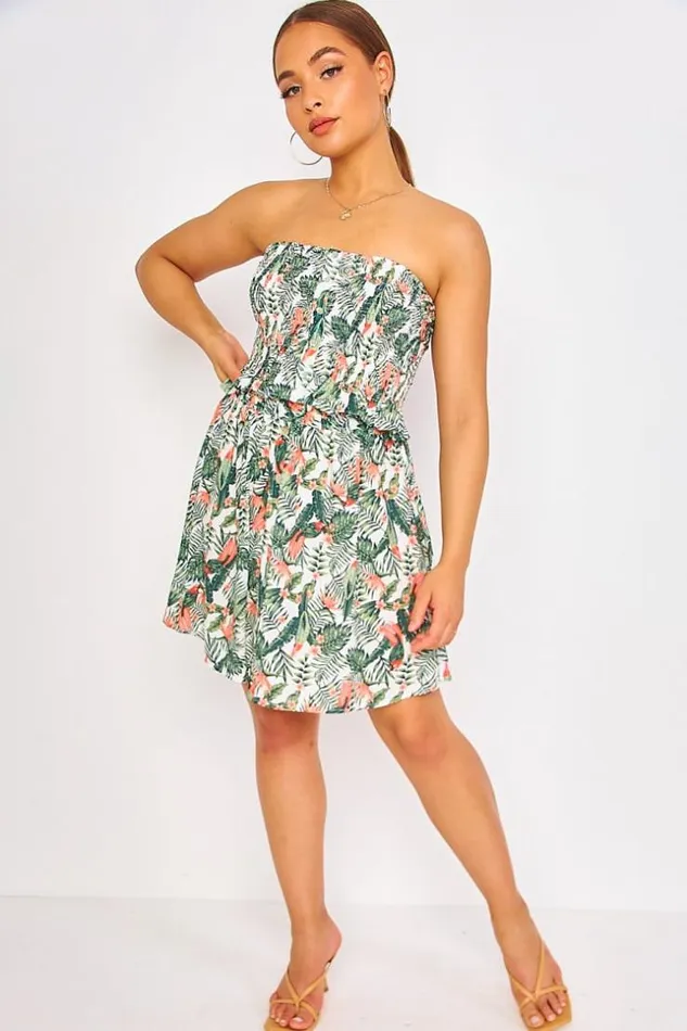 Women White Floral Bustier Top Skirt Set White Brentiny Paris Top And Tank Tops