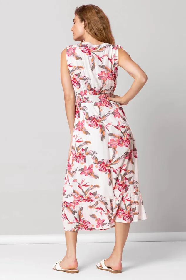 Women White Floral Embroidered Detail Dress Roman Dresses