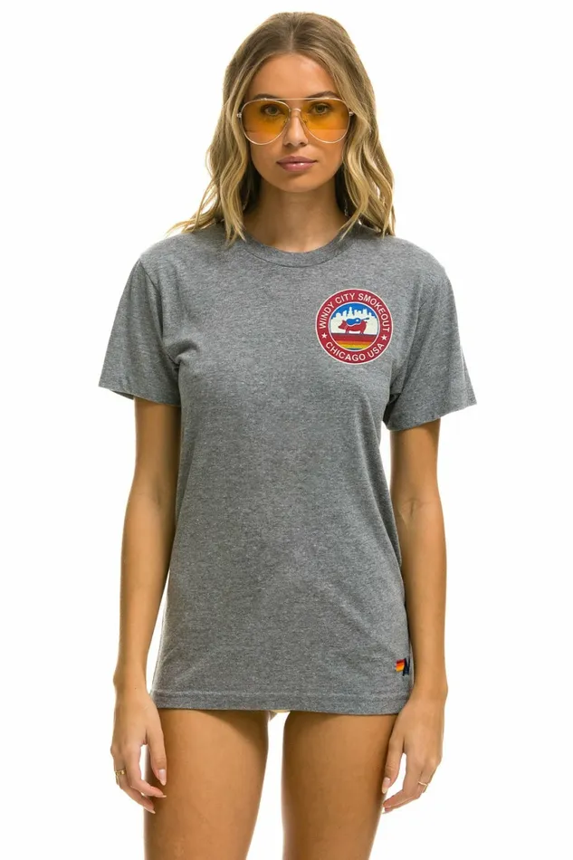 Women WINDY CITY SMOKEOUT 2023 TEE 8211 HEATHER GREY Aviator Nation UnisexTees