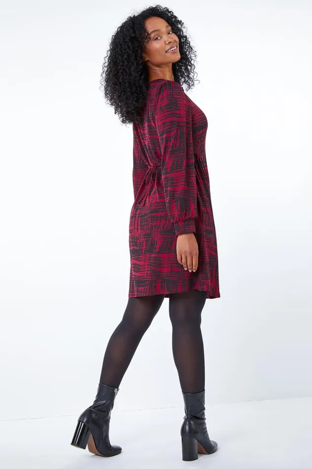 Women Wine Petite Abstract Print Fit and Flare Dress Roman Dresses