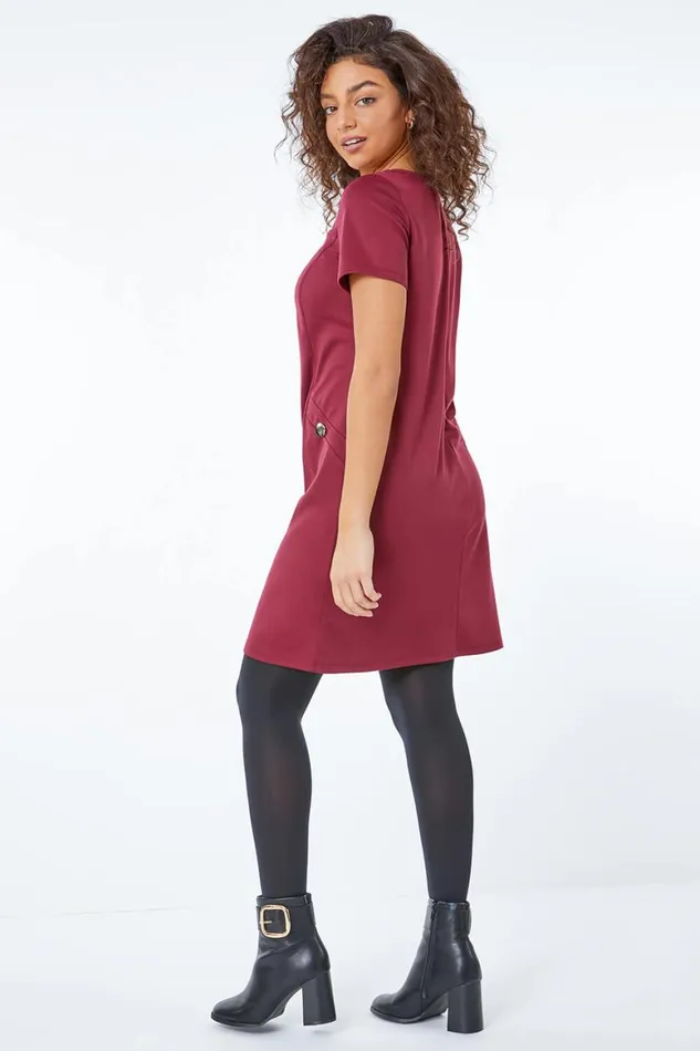Women Wine Petite Pocket Tunic Dress Roman Dresses