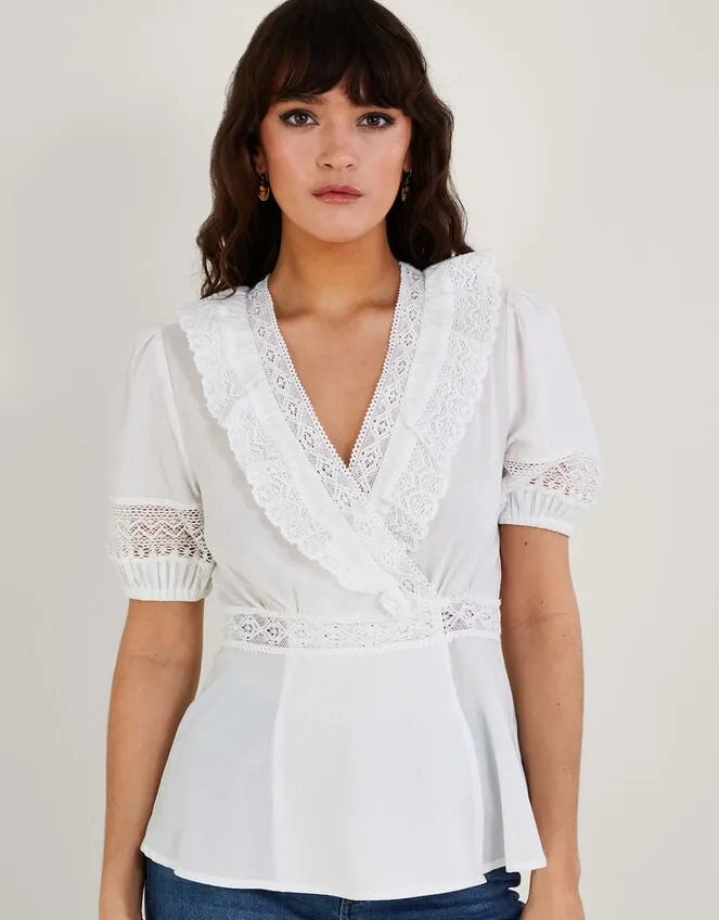 Women Winifred Wrap Top In Sustainable Cotton White Monsoon Tops and Blouses