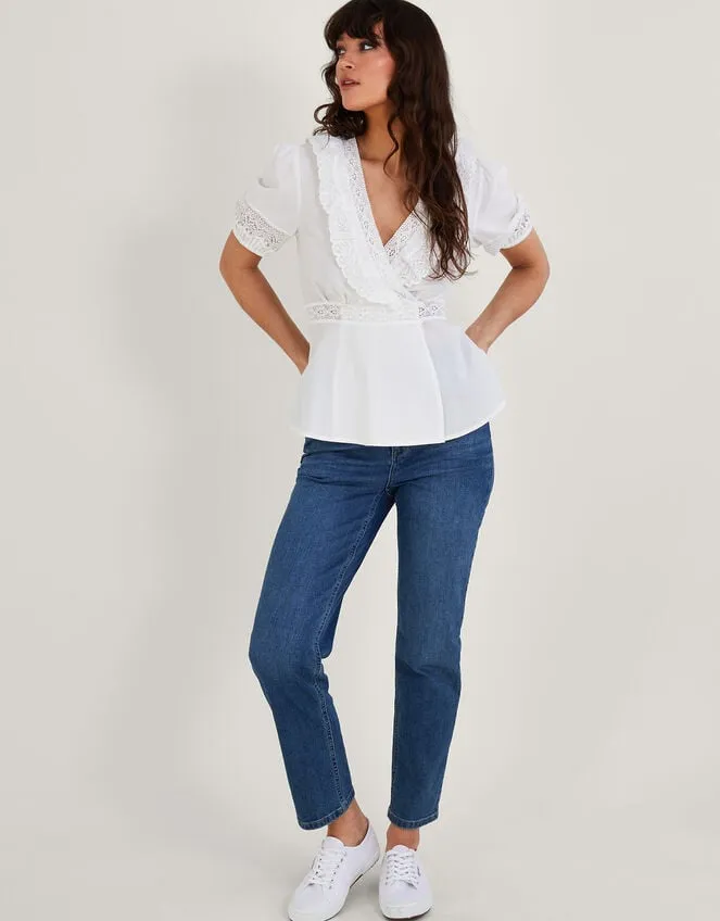 Women Winifred Wrap Top In Sustainable Cotton White Monsoon Tops and Blouses
