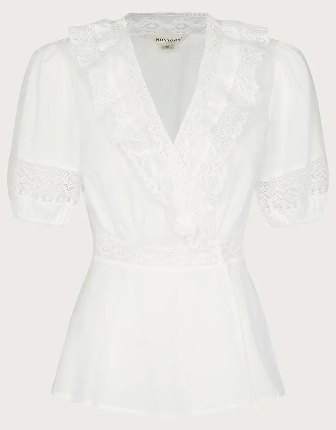 Women Winifred Wrap Top In Sustainable Cotton White Monsoon Tops and Blouses