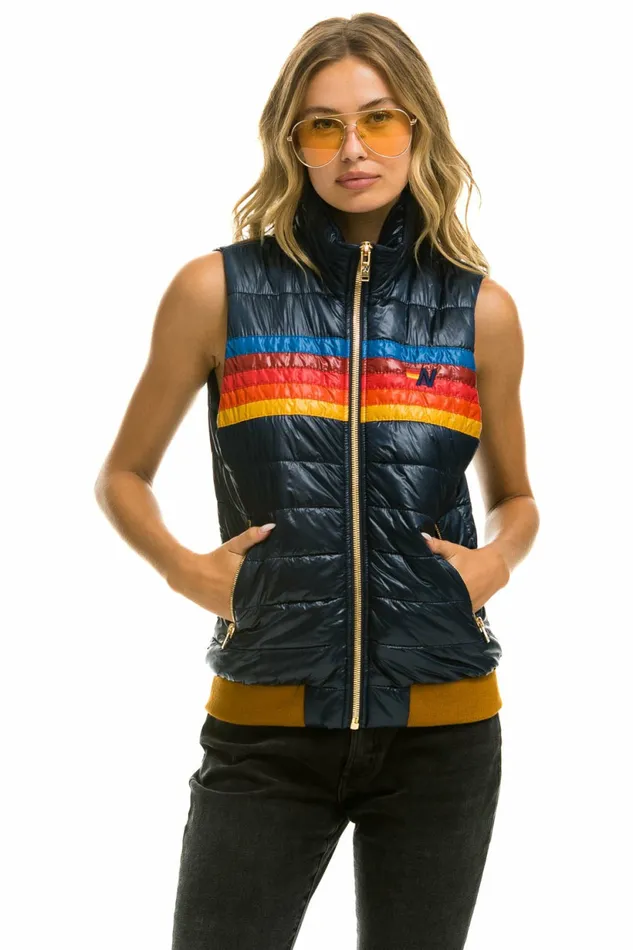 Women WOMEN039S 5 STRIPE VEST 8211 GLOSSY NAVY Aviator Nation Outerwear