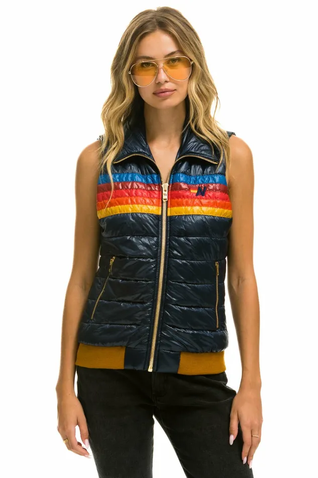 Women WOMEN039S 5 STRIPE VEST 8211 GLOSSY NAVY Aviator Nation Outerwear Women WOMEN039S 5 STRIPE VEST 8211 GLOSSY NAVY Aviator Nation Outerwear