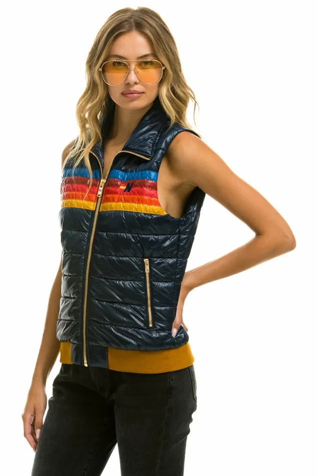 Women WOMEN039S 5 STRIPE VEST 8211 GLOSSY NAVY Aviator Nation Outerwear Women WOMEN039S 5 STRIPE VEST 8211 GLOSSY NAVY Aviator Nation Outerwear