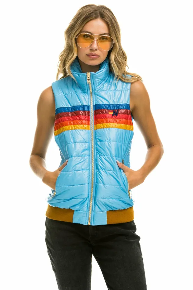 Women WOMEN039S 5 STRIPE VEST 8211 GLOSSY SKY Aviator Nation Outerwear Women WOMEN039S 5 STRIPE VEST 8211 GLOSSY SKY Aviator Nation Outerwear