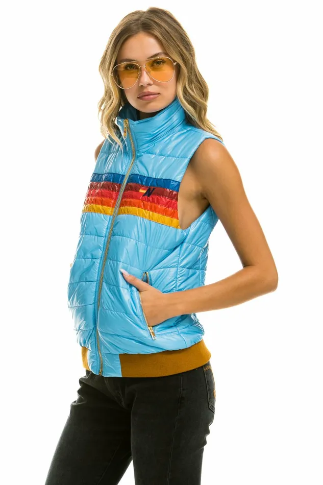 Women WOMEN039S 5 STRIPE VEST 8211 GLOSSY SKY Aviator Nation Outerwear Women WOMEN039S 5 STRIPE VEST 8211 GLOSSY SKY Aviator Nation Outerwear