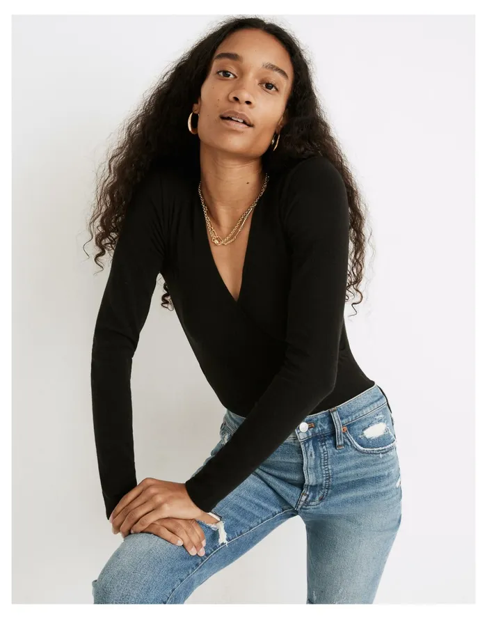 Women Wrap Thong Bodysuit True Black Madewell Tees