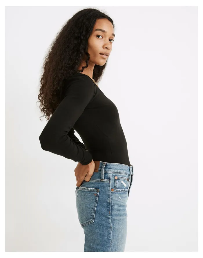 Women Wrap Thong Bodysuit True Black Madewell Tees Women Wrap Thong Bodysuit True Black Madewell Tees