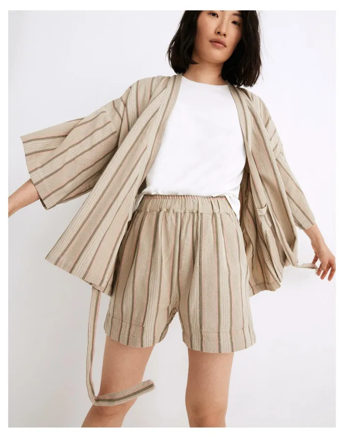 Women X Oddbird Striped Linen Cotton Lounge Pull On Shorts Neutral Madewell Pajamas
