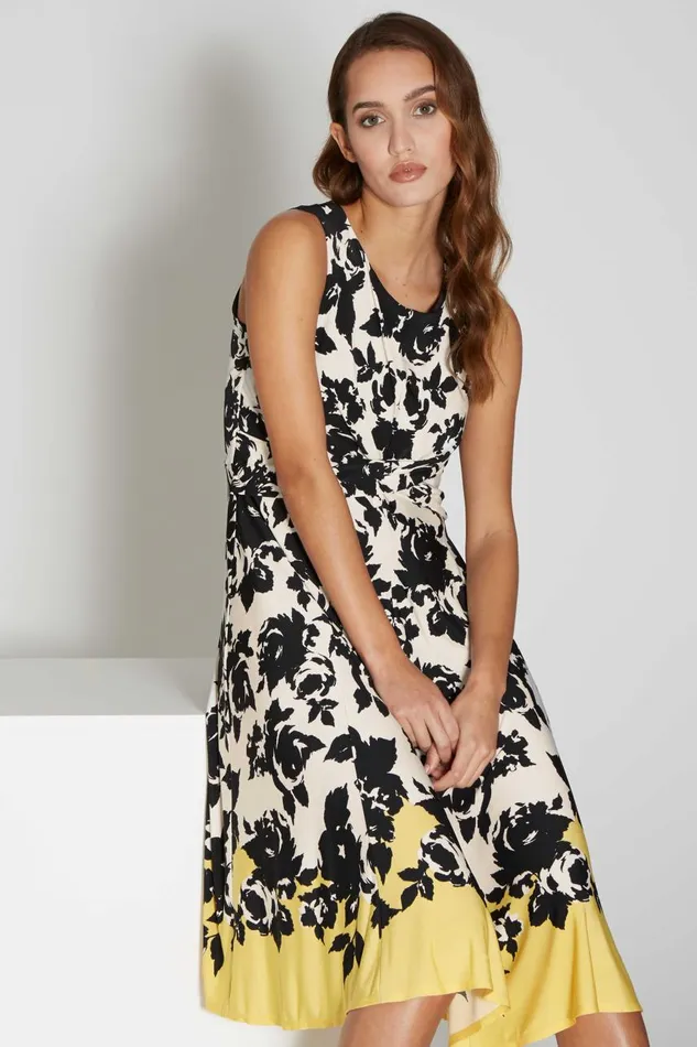Women Yellow Floral Contrast Fit And Flare Skater Dress Roman Dresses