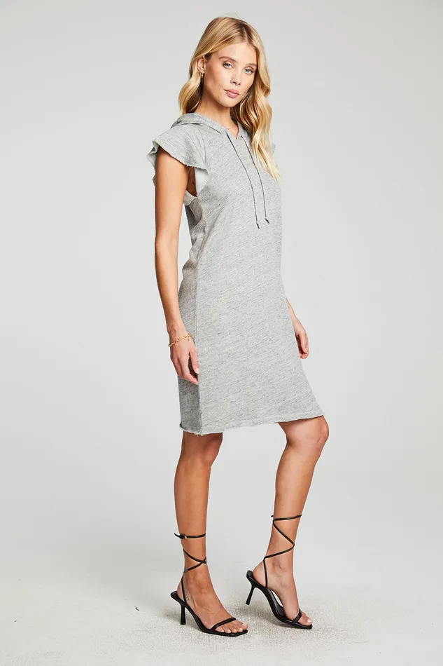 Womens Chaser Brand Linen French Terry Flutter Sleeve Hooded Sweatshirt Dress Outerwear