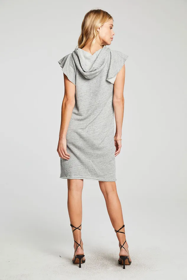 Womens Chaser Brand Linen French Terry Flutter Sleeve Hooded Sweatshirt Dress Outerwear