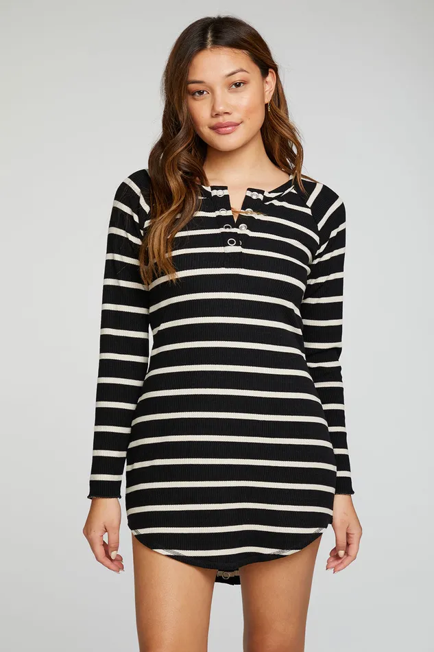 Womens Chaser Brand Rpet Love Rib Long Sleeve Henley Hi Lo Shirttail Dress Dresses
