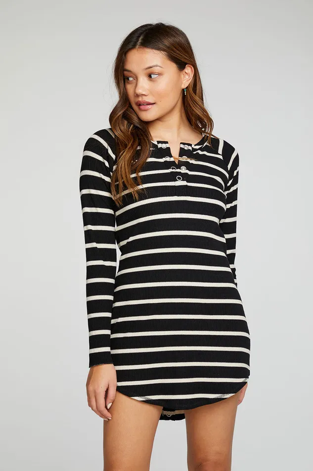 Womens Chaser Brand Rpet Love Rib Long Sleeve Henley Hi Lo Shirttail Dress Dresses