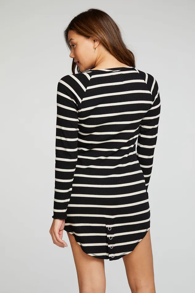 Womens Chaser Brand Rpet Love Rib Long Sleeve Henley Hi Lo Shirttail Dress Dresses