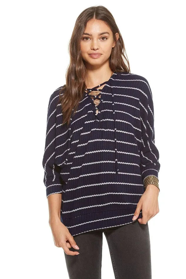 Womens Chaser Brand THERMAL 34 SLEEVE LACE UP DOLMAN HOODIE Outerwear