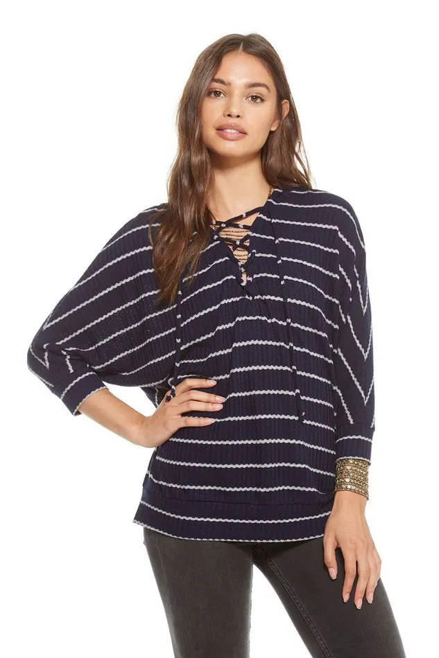 Womens Chaser Brand THERMAL 34 SLEEVE LACE UP DOLMAN HOODIE Outerwear
