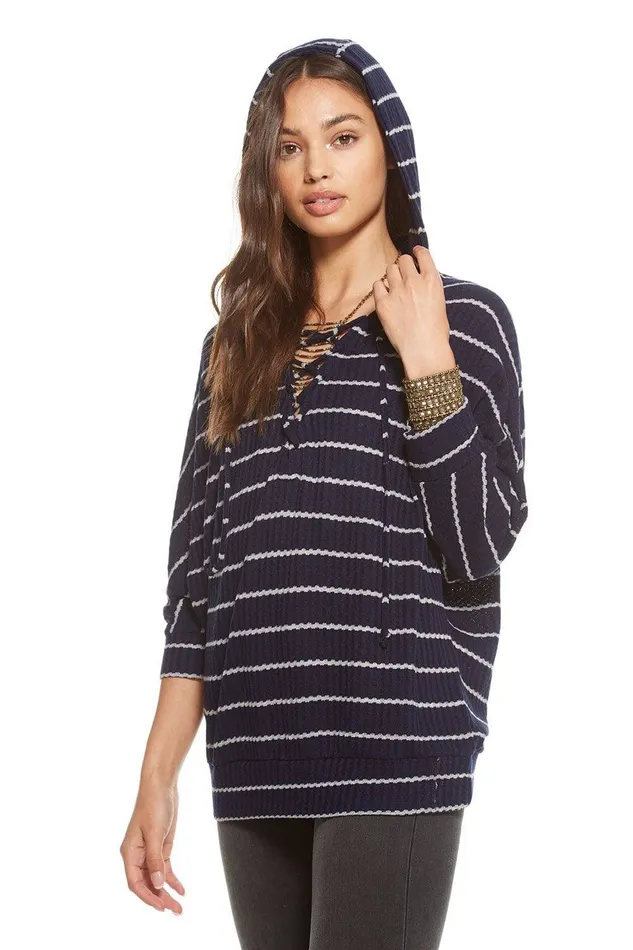 Womens Chaser Brand THERMAL 34 SLEEVE LACE UP DOLMAN HOODIE Outerwear