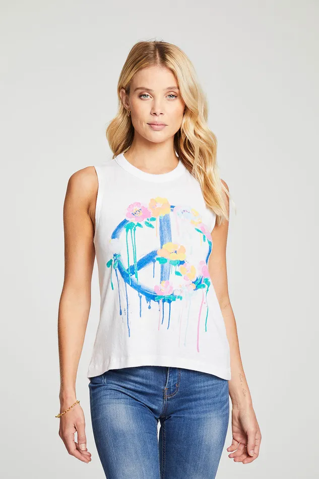 Womens Drippy Peace Flowers Tops Chaser Brand