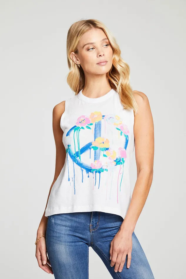 Womens Drippy Peace Flowers Tops Chaser Brand