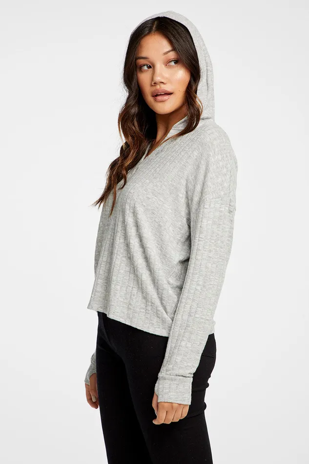 Womens Outerwear Chaser Brand Poor Boy Rib V Neck Thumbhole Pullover Hoodie