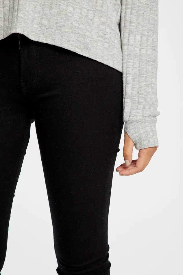 Womens Outerwear Chaser Brand Poor Boy Rib V Neck Thumbhole Pullover Hoodie