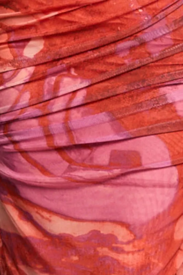 Yazmin Midi Dress 8211 Strapless Ruched Mesh Slip Dress In Pink Blur Print Women Showpo Dresses