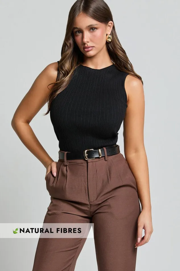 Yelena Top 8211 Cotton Ribbed Sleeveless Tank In Black Women Showpo Conscious