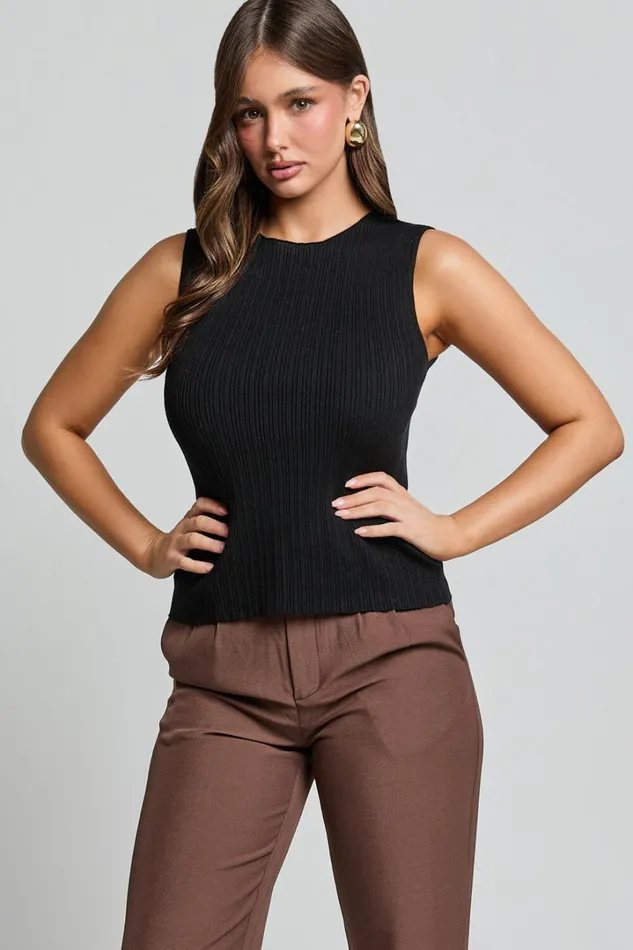 Yelena Top 8211 Cotton Ribbed Sleeveless Tank In Black Women Showpo Conscious