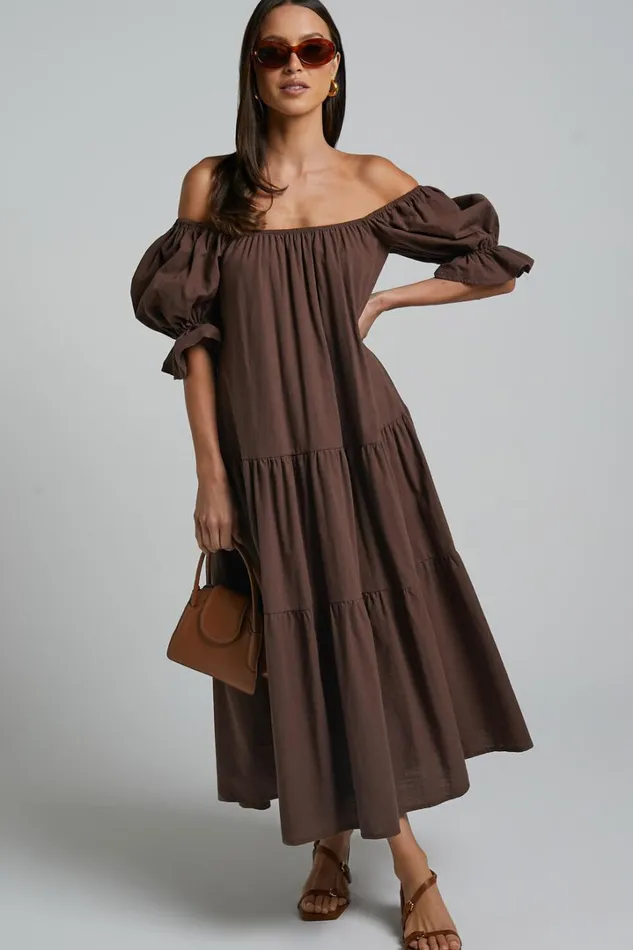 Zaharrah Midi Dress 8211 Tiered Dress In Chocolate Linen Look Women Showpo Conscious