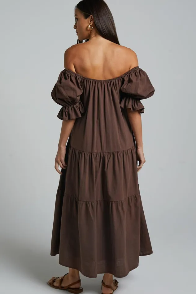 Zaharrah Midi Dress 8211 Tiered Dress In Chocolate Linen Look Women Showpo Conscious