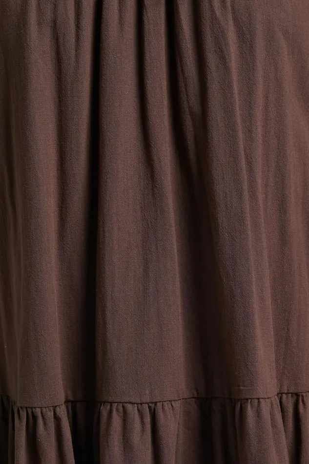 Zaharrah Midi Dress 8211 Tiered Dress In Chocolate Linen Look Women Showpo Conscious
