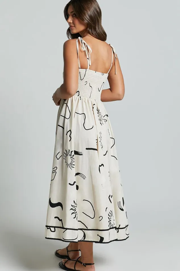 Zane Midi Dress 8211 Sleeveless Tie Straps A Line Dress In Black And White Print Women Showpo Conscious